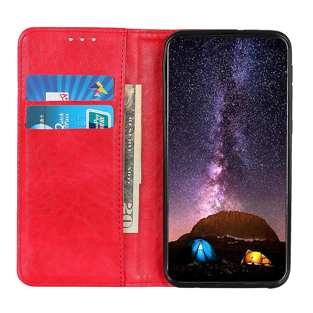 עבור Xiaomi 12T כיסוי ארנק / ספר עשוי מעור בצבע אדום עם חריצים לכרטיסי אשראי