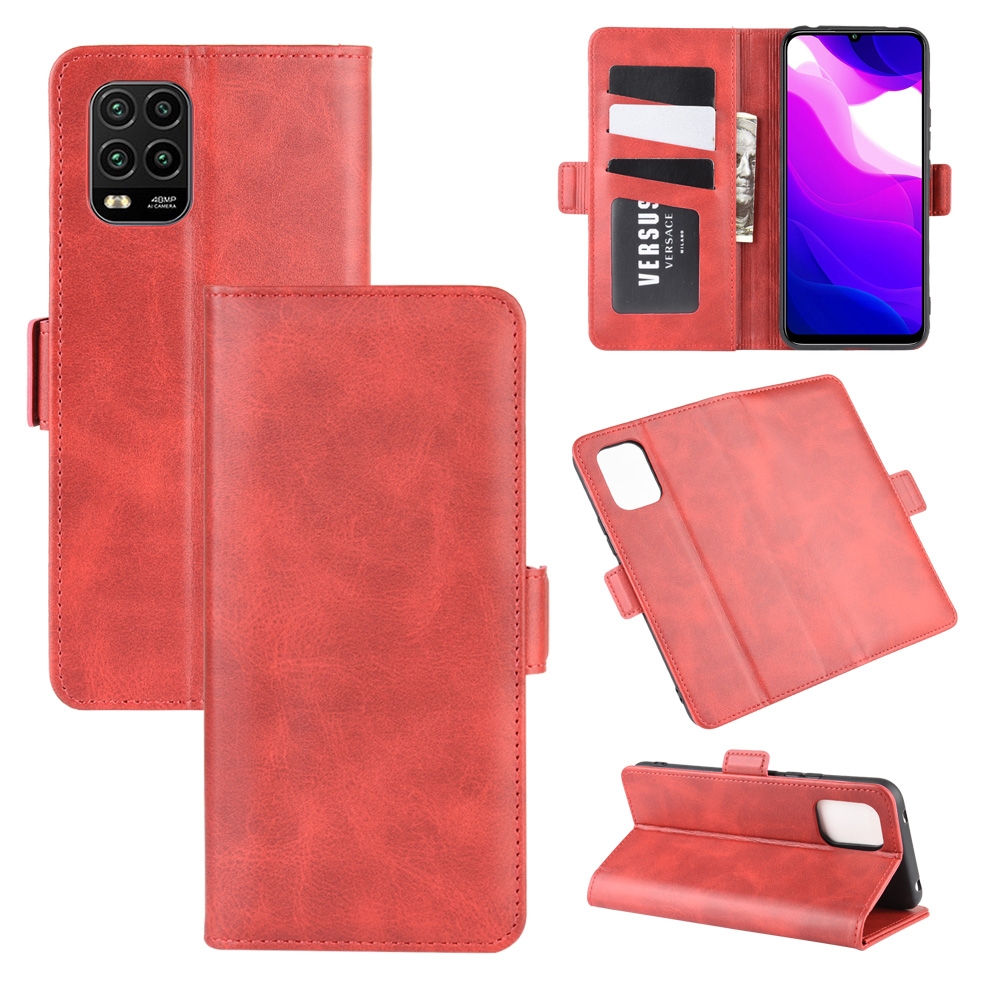 עבור Xiaomi Mi 10 Lite 5G כיסוי ארנק / ספר עשוי מעור בצבע אדום עם חריצים לכרטיסי אשראי