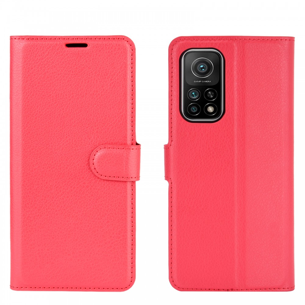 עבור Xiaomi Mi 10T Pro 5G כיסוי ארנק / ספר עשוי מעור בצבע אדום עם חריצים לכרטיסי אשראי