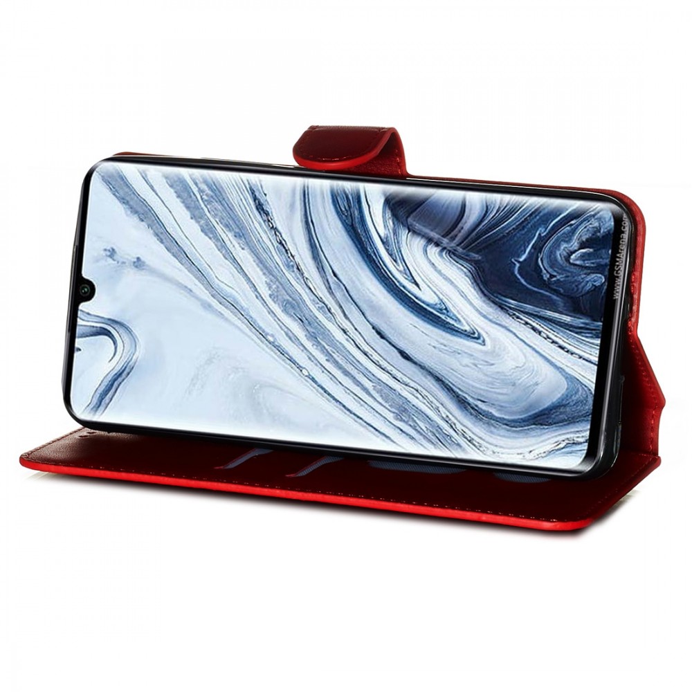 עבור Xiaomi Mi Note 10 כיסוי ארנק / ספר עשוי מעור בצבע אדום עם חריצים לכרטיסי אשראי