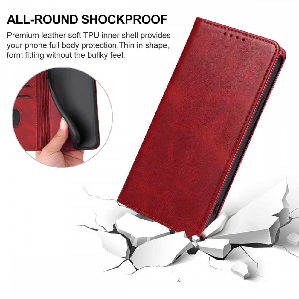 עבור Xiaomi Poco F4 GT כיסוי ארנק / ספר עשוי מעור בצבע אדום עם חריצים לכרטיסי אשראי