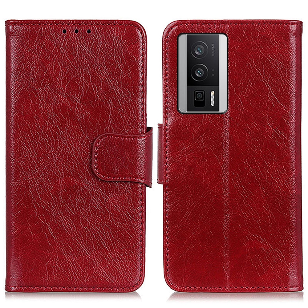 עבור Xiaomi Poco F5 Pro כיסוי ארנק / ספר עשוי מעור בצבע אדום עם חריצים לכרטיסי אשראי