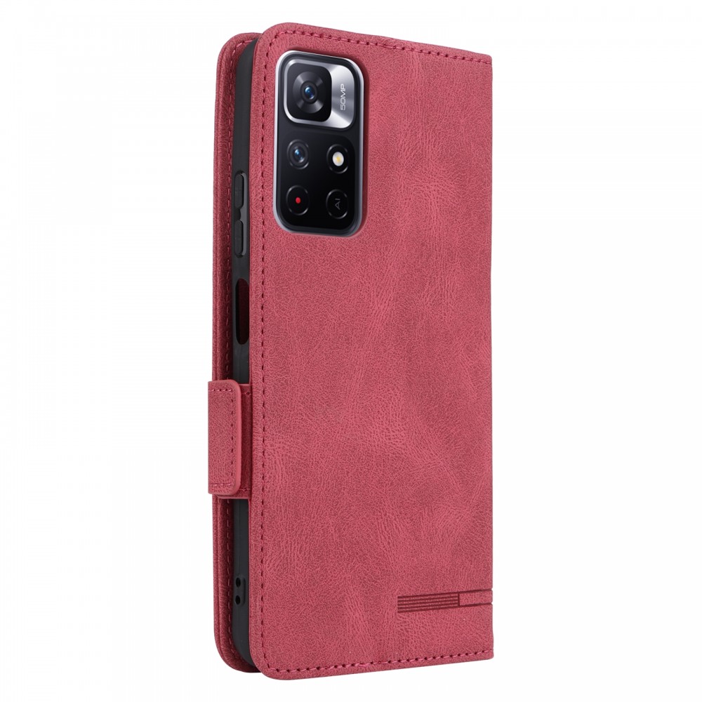 עבור Xiaomi Poco M4 Pro 5G כיסוי ארנק / ספר עשוי מעור בצבע אדום עם חריצים לכרטיסי אשראי