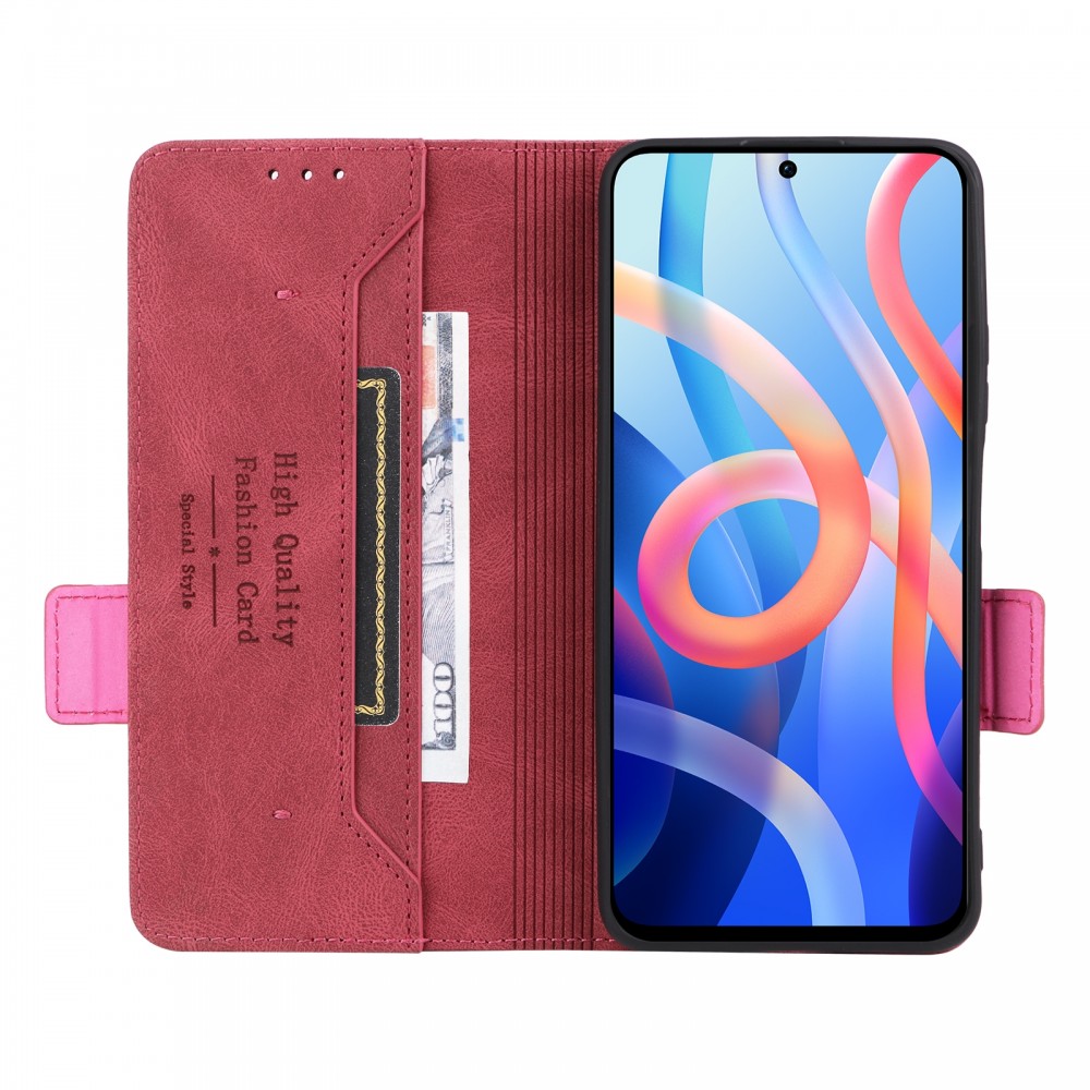 עבור Xiaomi Poco M4 Pro 5G כיסוי ארנק / ספר עשוי מעור בצבע אדום עם חריצים לכרטיסי אשראי