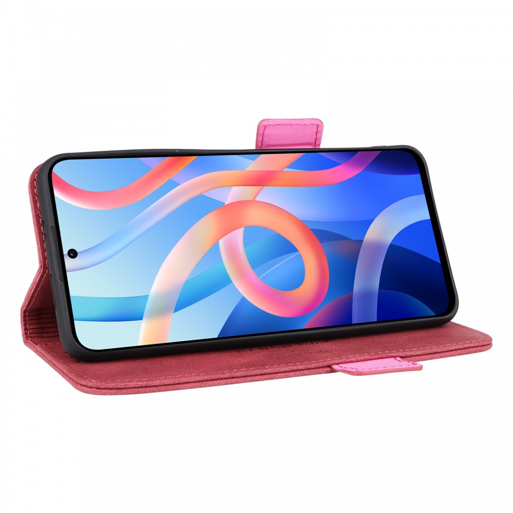 עבור Xiaomi Poco M4 Pro 5G כיסוי ארנק / ספר עשוי מעור בצבע אדום עם חריצים לכרטיסי אשראי