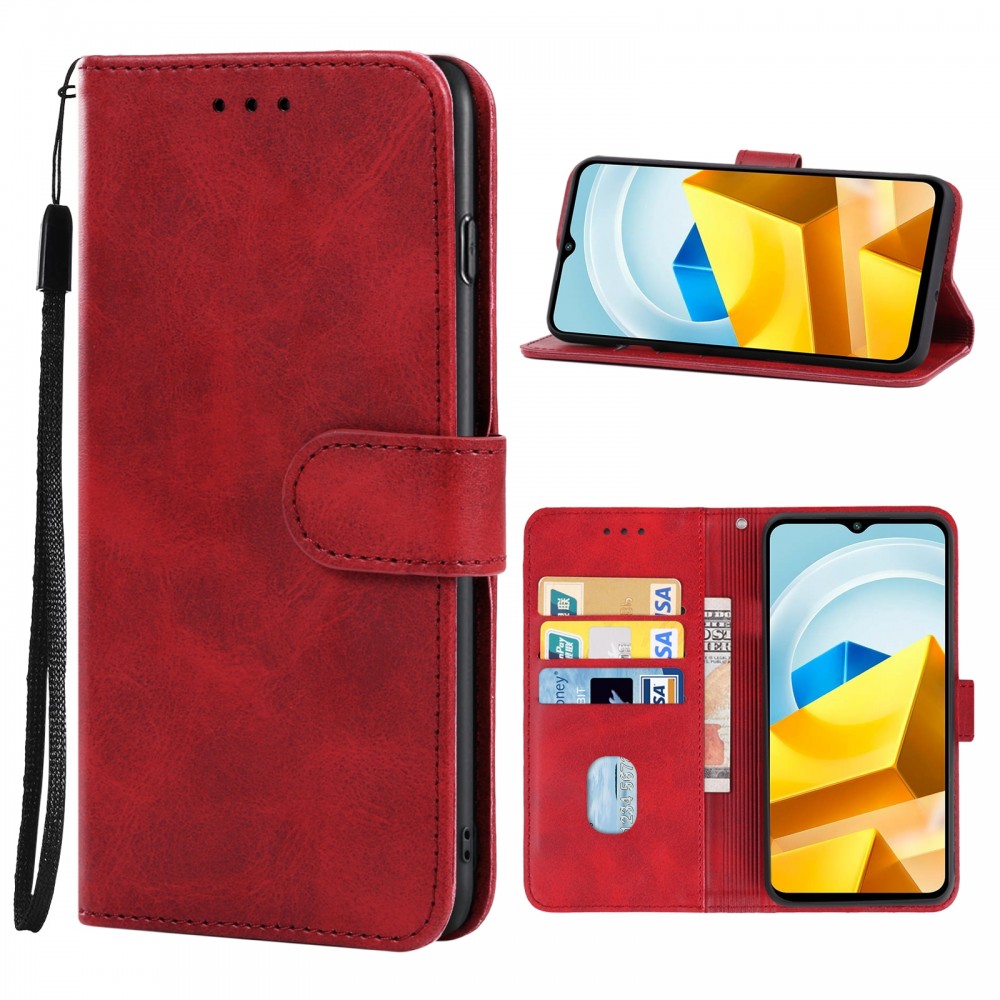 עבור Xiaomi Poco M5 כיסוי ארנק / ספר עשוי מעור בצבע אדום עם חריצים לכרטיסי אשראי
