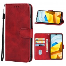 עבור Xiaomi Poco M5 כיסוי ארנק / ספר עשוי מעור בצבע אדום עם חריצים לכרטיסי אשראי