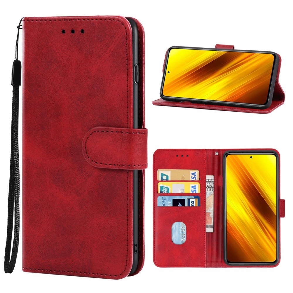 עבור Xiaomi Poco X3 כיסוי ארנק / ספר עשוי מעור בצבע אדום עם חריצים לכרטיסי אשראי
