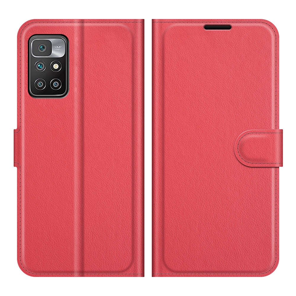 עבור Xiaomi Redmi 10 כיסוי ארנק / ספר עשוי מעור בצבע אדום עם חריצים לכרטיסי אשראי