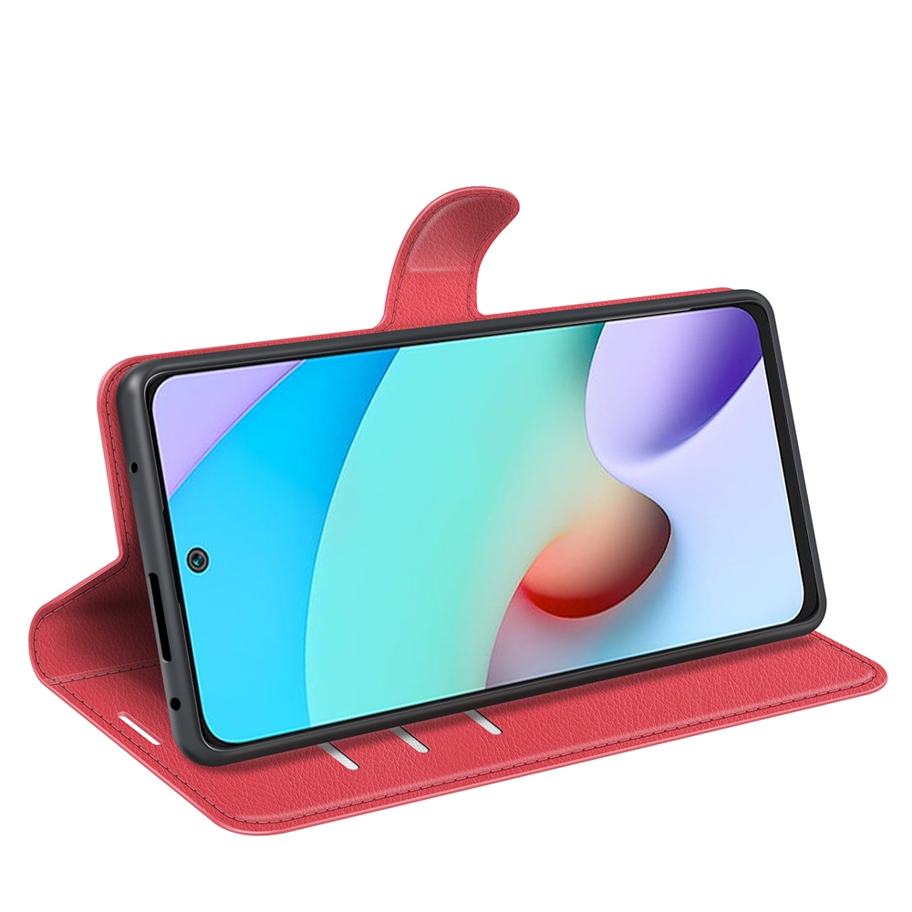 עבור Xiaomi Redmi 10 כיסוי ארנק / ספר עשוי מעור בצבע אדום עם חריצים לכרטיסי אשראי