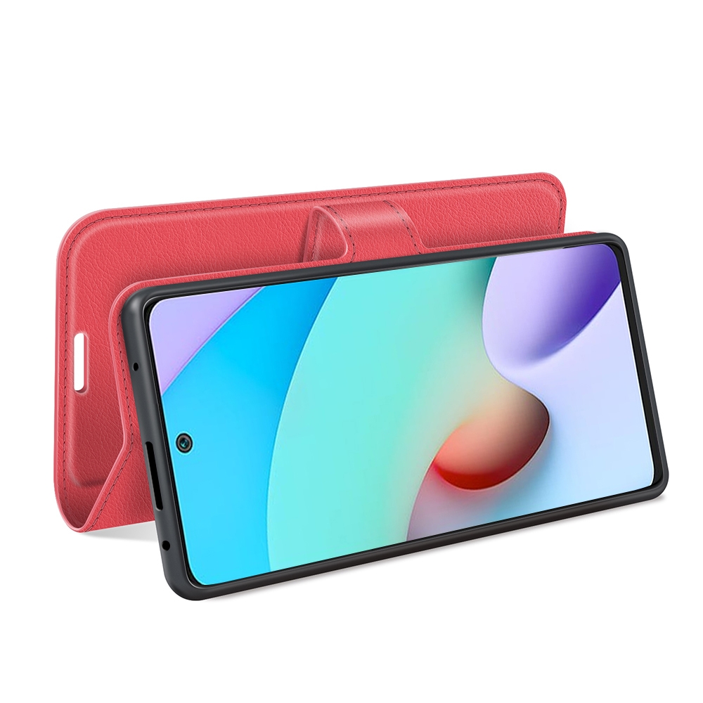 עבור Xiaomi Redmi 10 כיסוי ארנק / ספר עשוי מעור בצבע אדום עם חריצים לכרטיסי אשראי