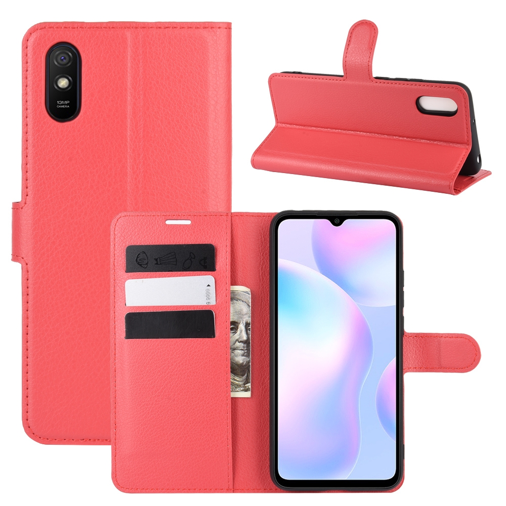 עבור Xiaomi Redmi 9A כיסוי ארנק / ספר עשוי מעור בצבע אדום עם חריצים לכרטיסי אשראי