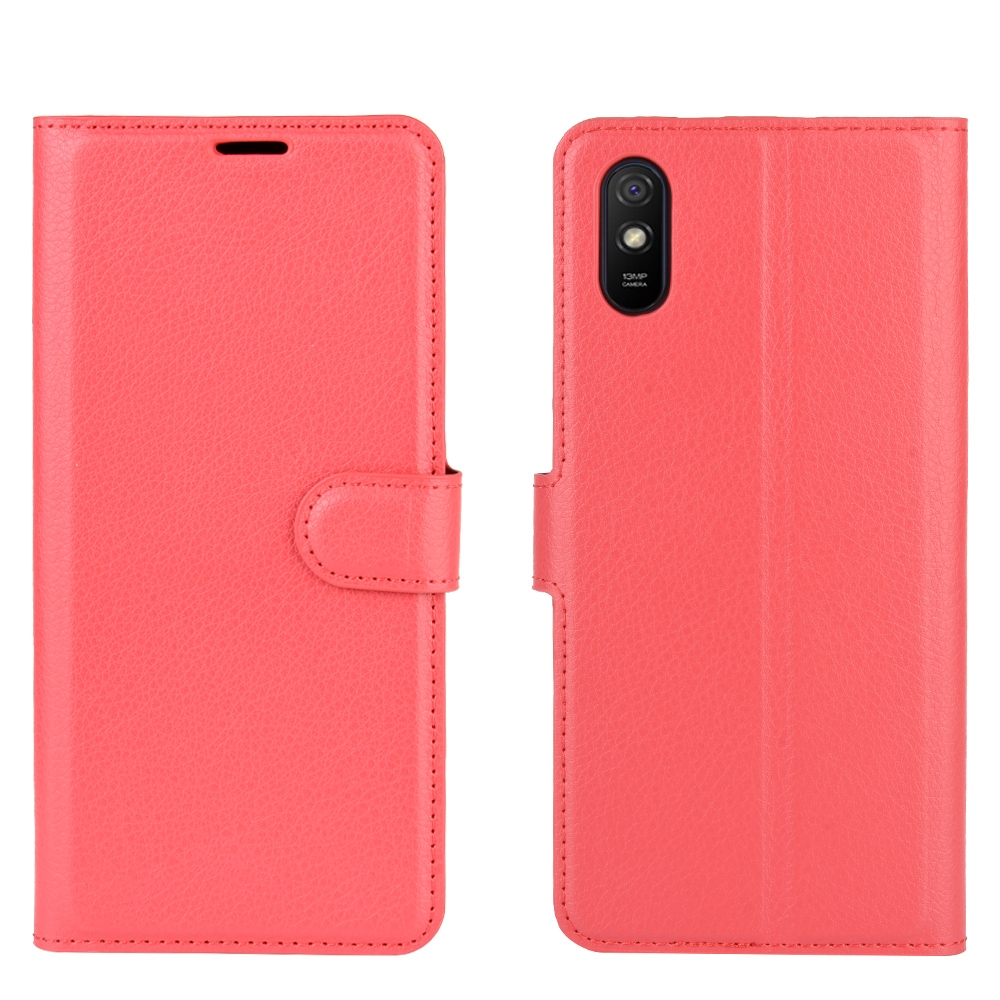 עבור Xiaomi Redmi 9A כיסוי ארנק / ספר עשוי מעור בצבע אדום עם חריצים לכרטיסי אשראי