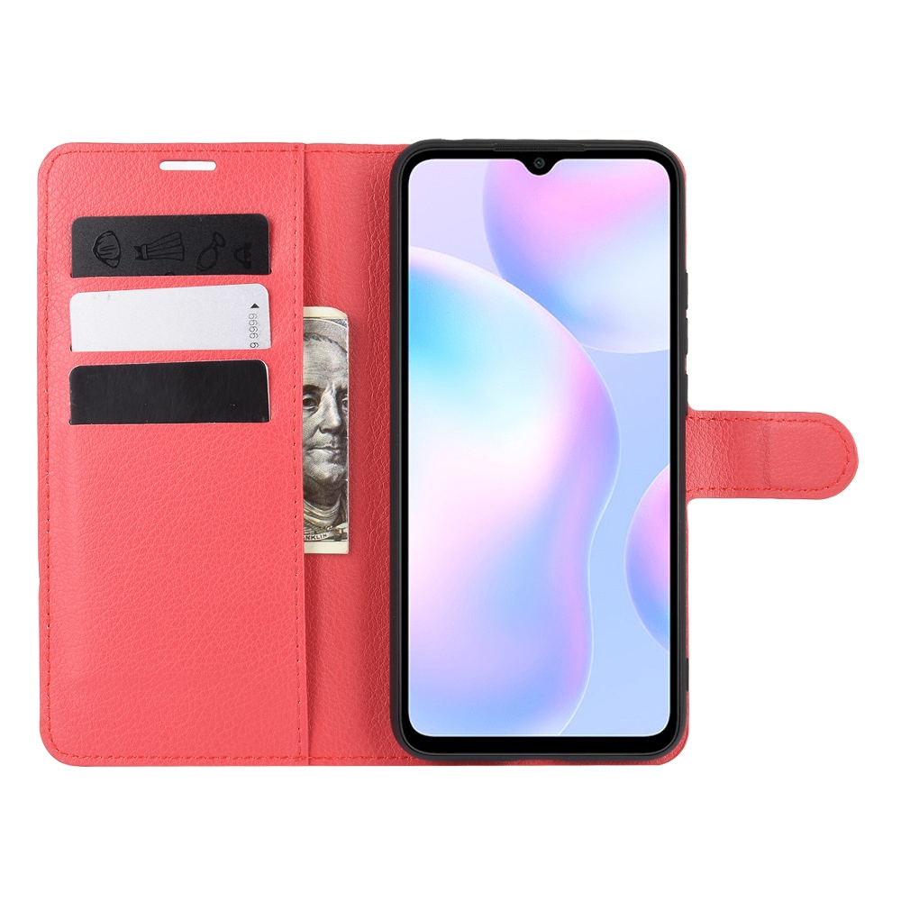 עבור Xiaomi Redmi 9A כיסוי ארנק / ספר עשוי מעור בצבע אדום עם חריצים לכרטיסי אשראי