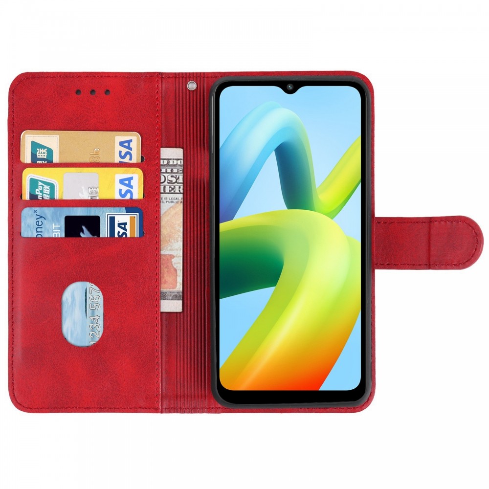 עבור Xiaomi Redmi A1+ כיסוי ארנק / ספר עשוי מעור בצבע אדום עם חריצים לכרטיסי אשראי