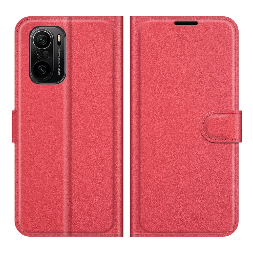 עבור Xiaomi Redmi K40 כיסוי ארנק / ספר עשוי מעור בצבע אדום עם חריצים לכרטיסי אשראי