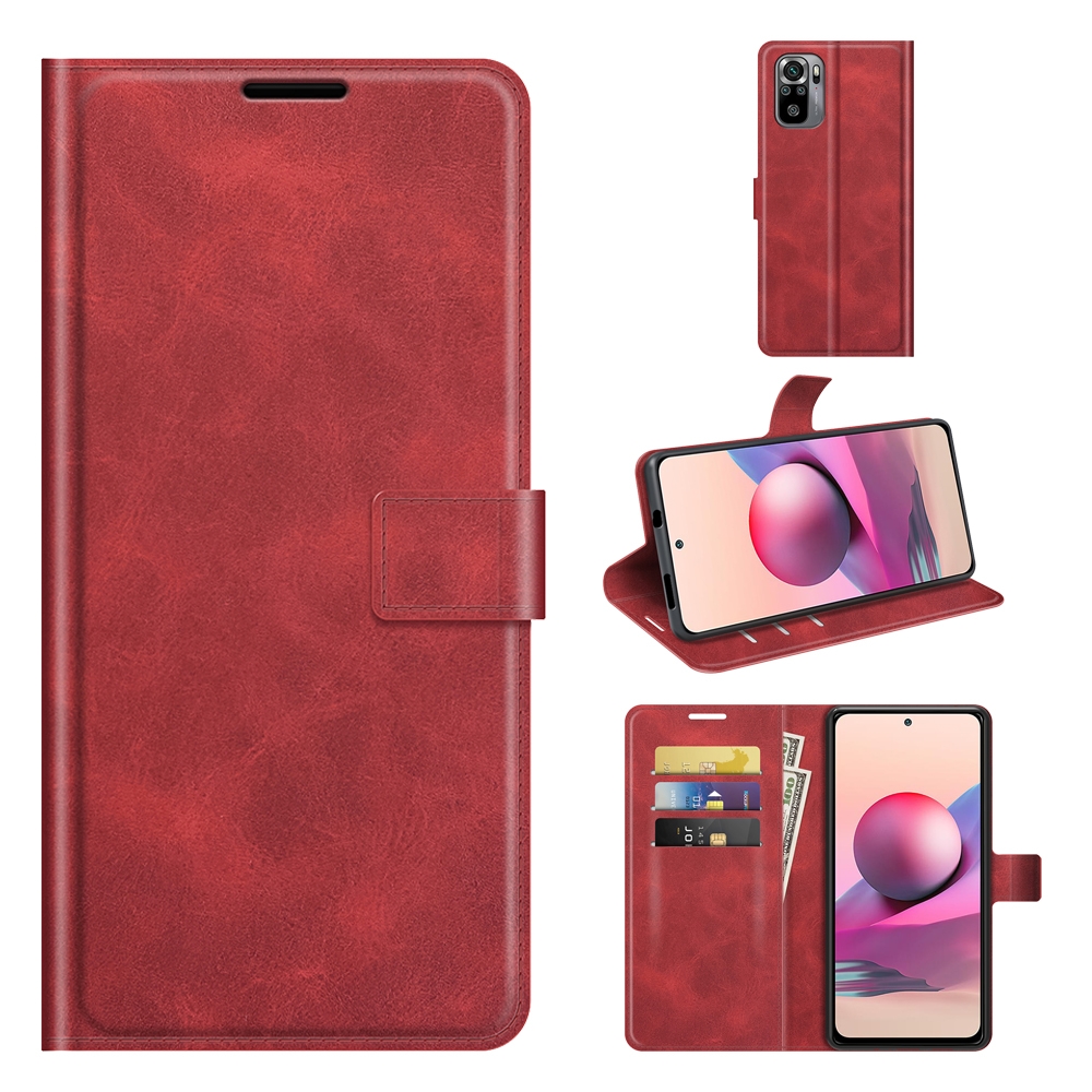 עבור Xiaomi Redmi Note 10 כיסוי ארנק / ספר עשוי מעור בצבע אדום עם חריצים לכרטיסי אשראי