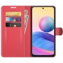 עבור Xiaomi Redmi Note 10 5G כיסוי ארנק / ספר עשוי מעור בצבע אדום עם חריצים לכרטיסי אשראי
