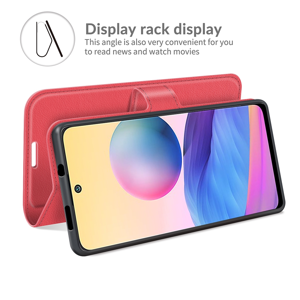 עבור Xiaomi Redmi Note 10 5G כיסוי ארנק / ספר עשוי מעור בצבע אדום עם חריצים לכרטיסי אשראי