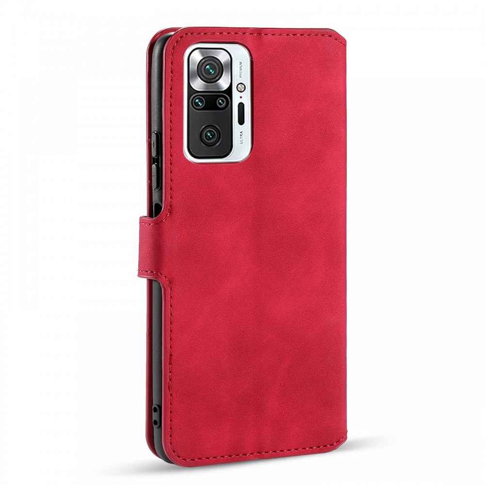 עבור Xiaomi Redmi Note 10 Pro כיסוי ארנק / ספר עשוי מעור בצבע אדום עם חריצים לכרטיסי אשראי