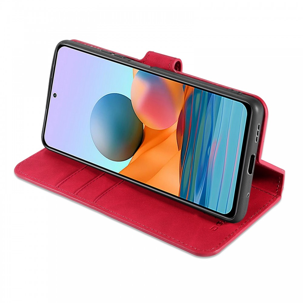 עבור Xiaomi Redmi Note 10 Pro כיסוי ארנק / ספר עשוי מעור בצבע אדום עם חריצים לכרטיסי אשראי