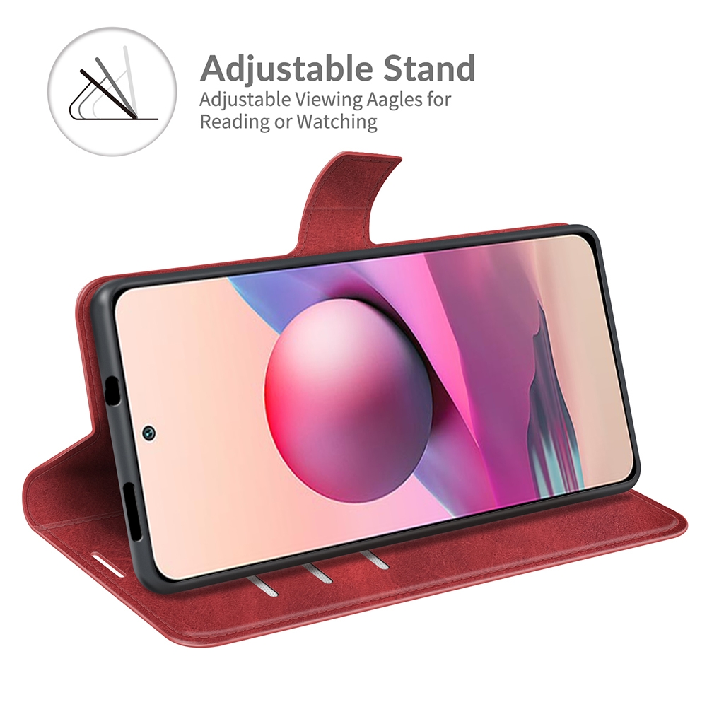 עבור Xiaomi Redmi Note 10S כיסוי ארנק / ספר עשוי מעור בצבע אדום עם חריצים לכרטיסי אשראי