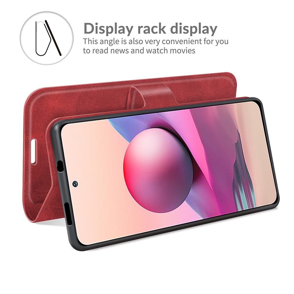 עבור Xiaomi Redmi Note 10S כיסוי ארנק / ספר עשוי מעור בצבע אדום עם חריצים לכרטיסי אשראי