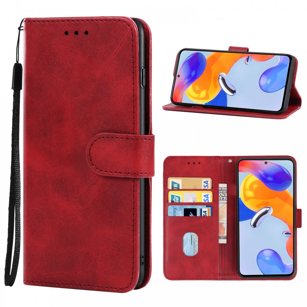 עבור Xiaomi Redmi Note 11 Pro 5G כיסוי ארנק / ספר עשוי מעור בצבע אדום עם חריצים לכרטיסי אשראי