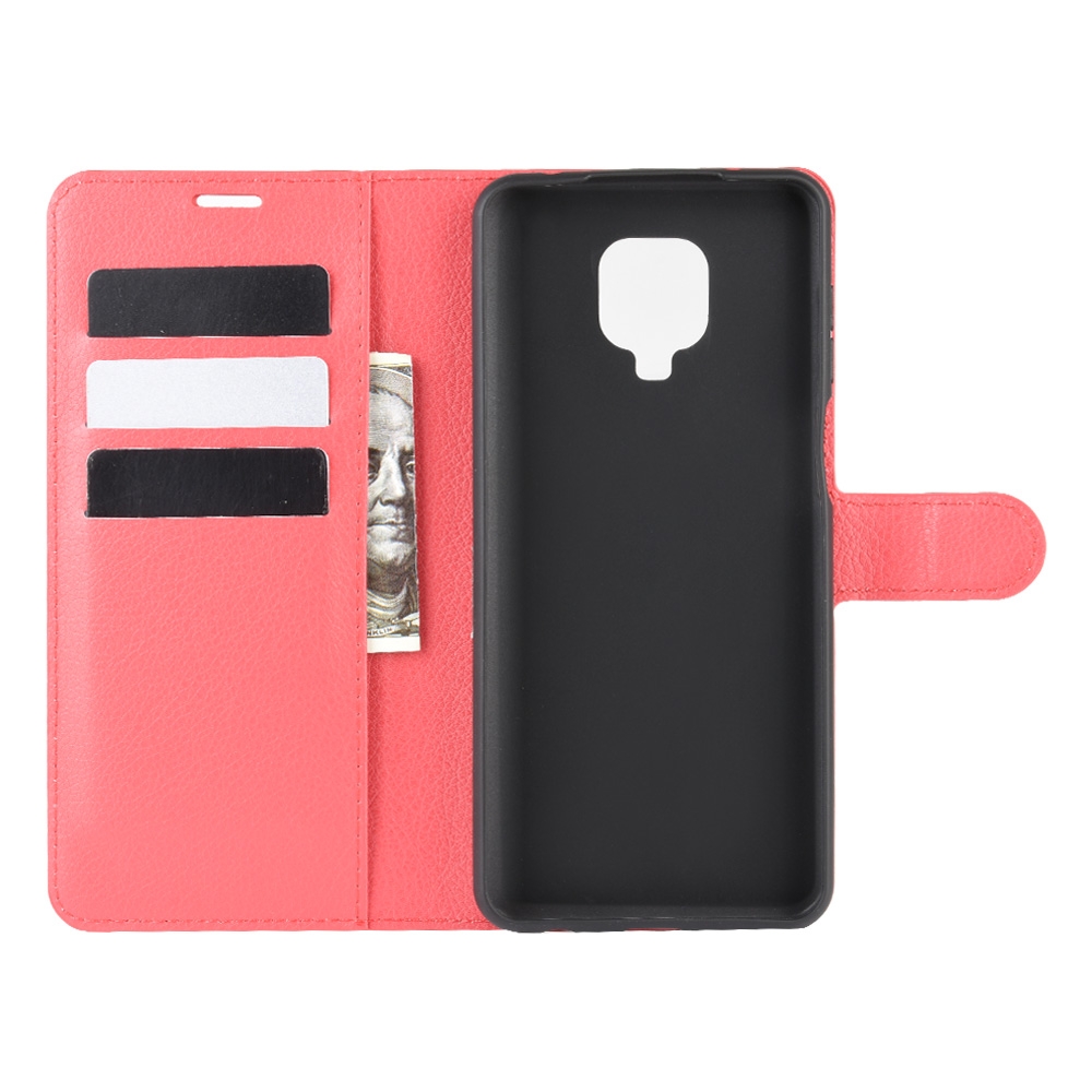 עבור Xiaomi Redmi Note 9S כיסוי ארנק / ספר עשוי מעור בצבע אדום עם חריצים לכרטיסי אשראי