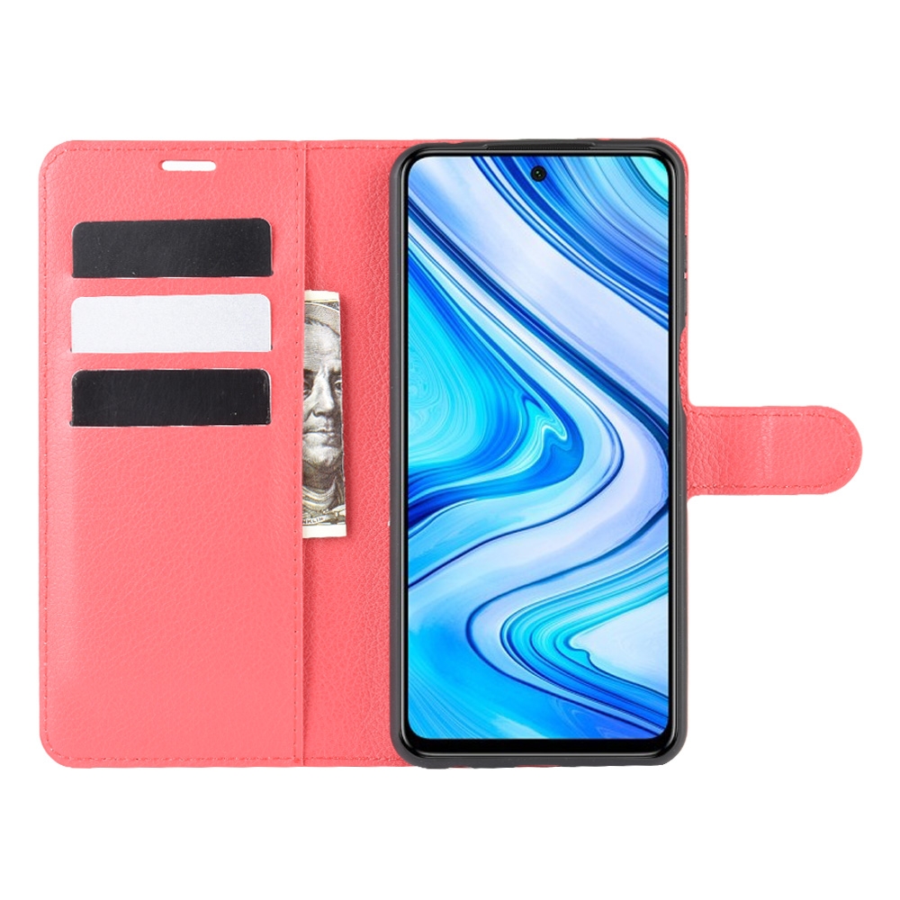 עבור Xiaomi Redmi Note 9S כיסוי ארנק / ספר עשוי מעור בצבע אדום עם חריצים לכרטיסי אשראי