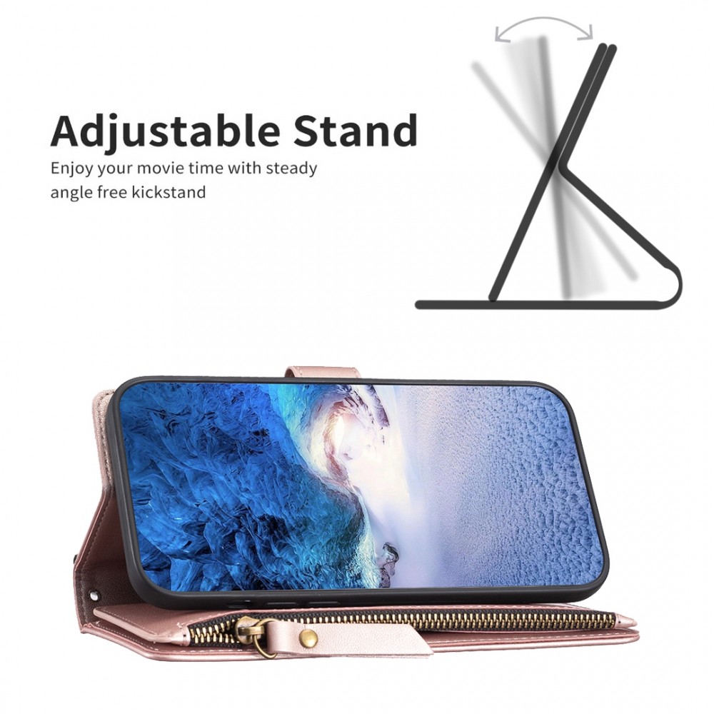 עבור Apple iPhone 11 כיסוי ארנק / ספר עשוי מעור בצבע זהב ורד עם חריצים לכרטיסי אשראי