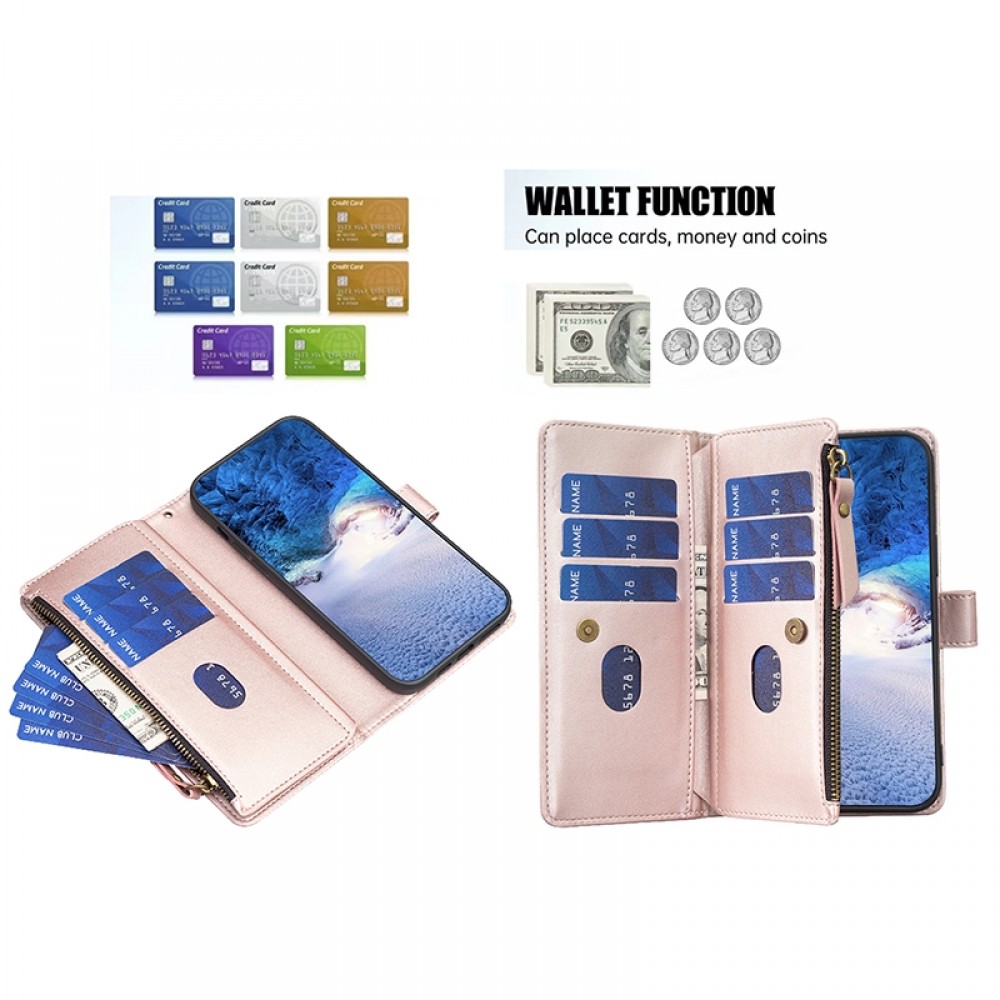 עבור Apple iPhone 11 כיסוי ארנק / ספר עשוי מעור בצבע זהב ורד עם חריצים לכרטיסי אשראי