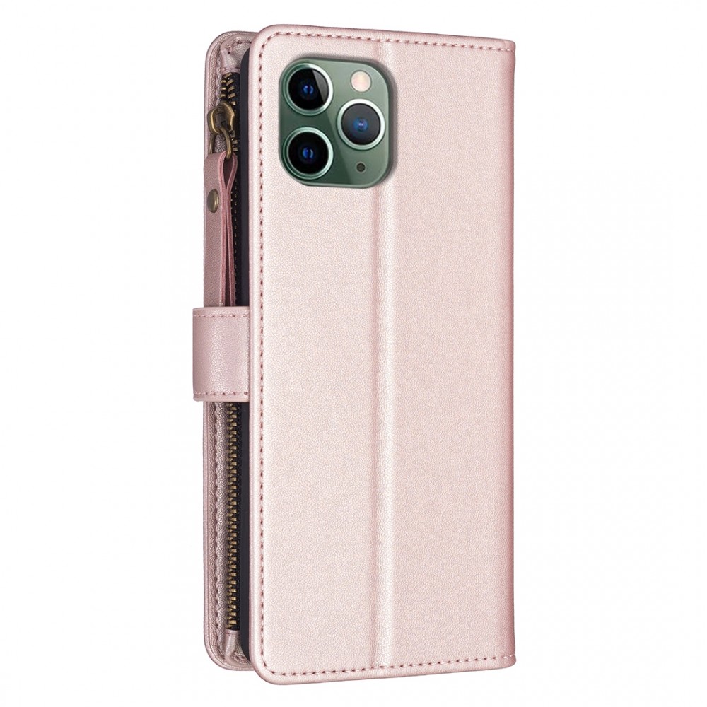 עבור Apple iPhone 11 Pro Max כיסוי ארנק / ספר עשוי מעור בצבע זהב ורד עם חריצים לכרטיסי אשראי