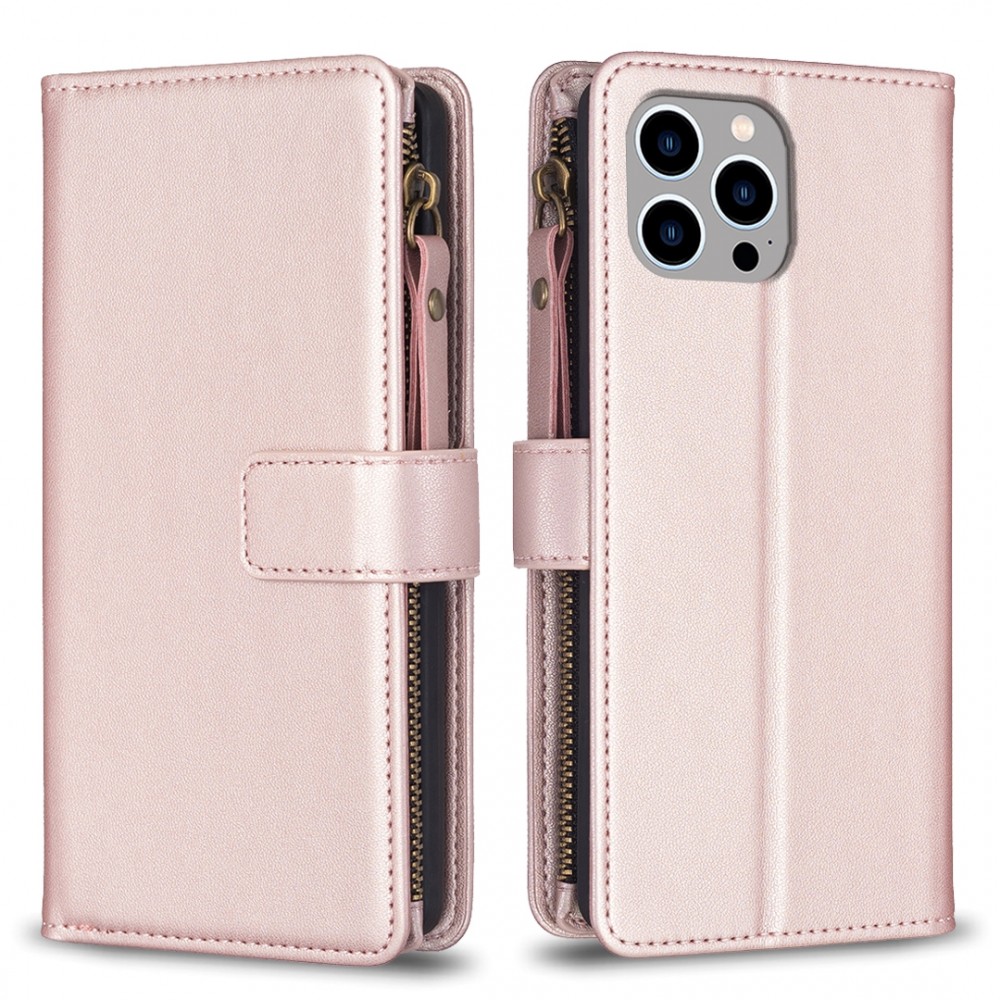 עבור Apple iPhone 12 Pro כיסוי ארנק / ספר עשוי מעור בצבע זהב ורד עם חריצים לכרטיסי אשראי
