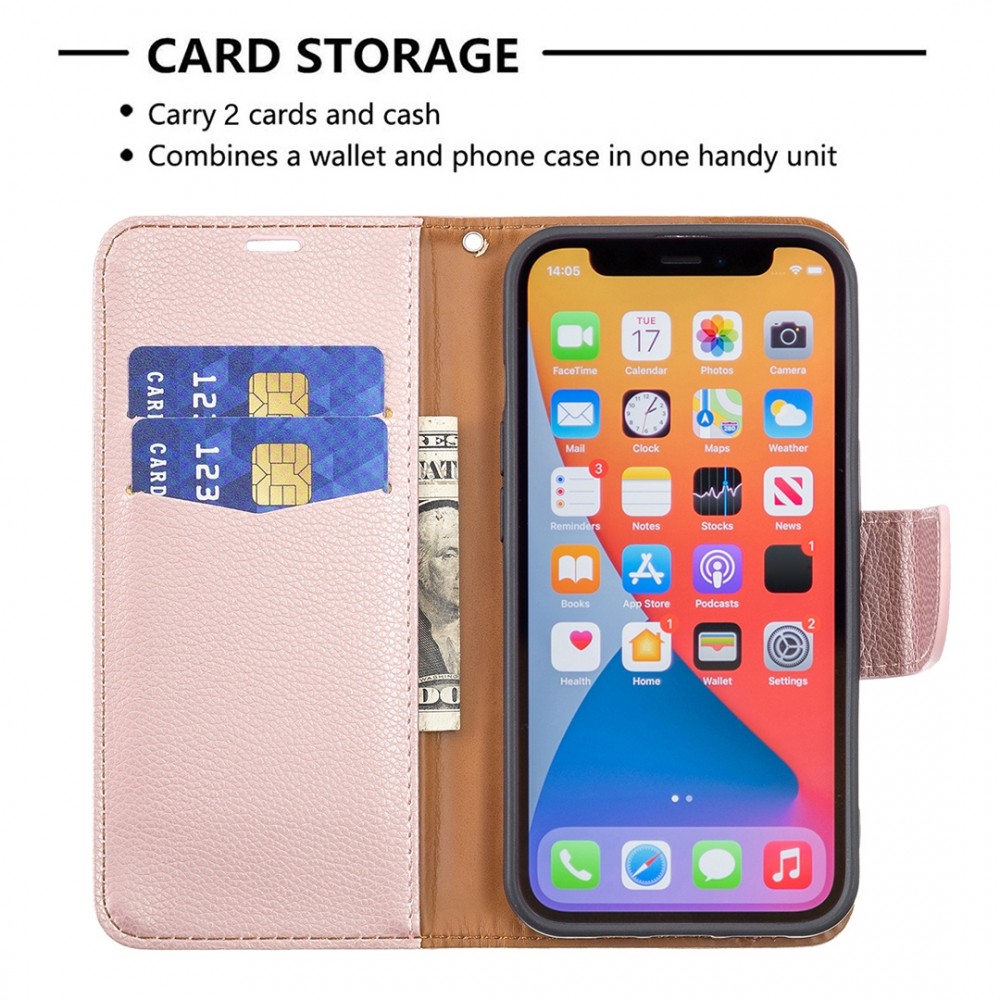 עבור Apple iPhone 13 Pro Max כיסוי ארנק / ספר עשוי מעור בצבע זהב ורד עם חריצים לכרטיסי אשראי