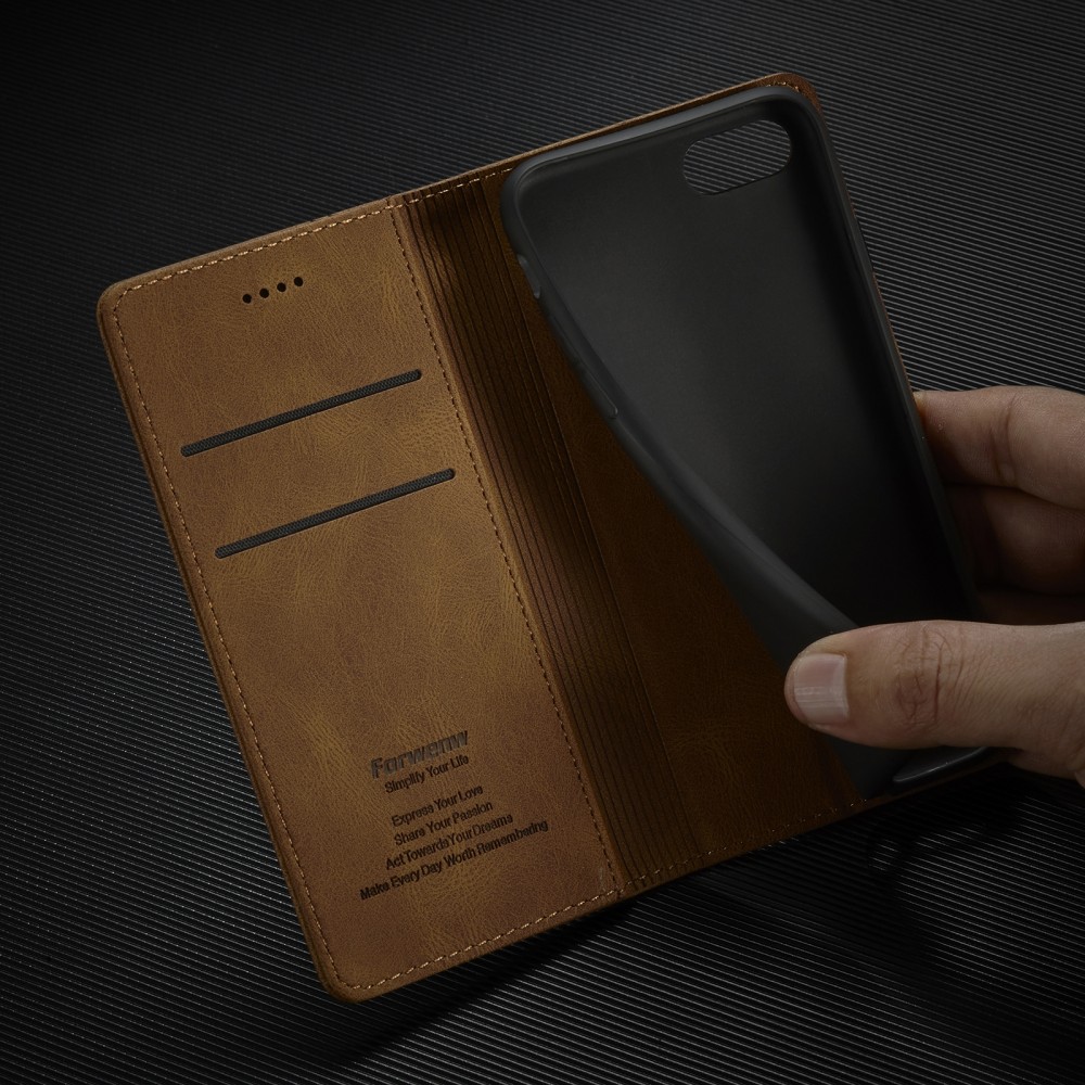 עבור Apple iPhone 8 Plus כיסוי ארנק / ספר עשוי מעור בצבע זהב ורד עם חריצים לכרטיסי אשראי