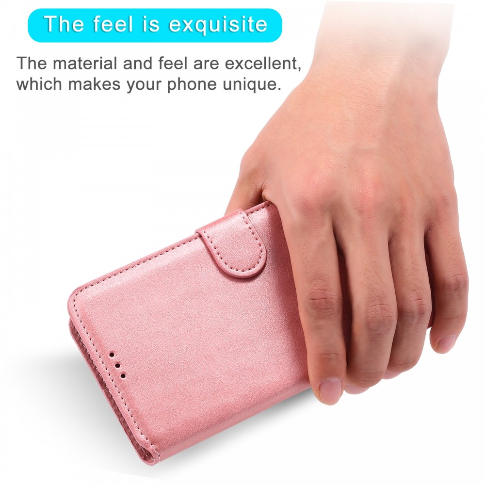 עבור Realme 7 (Global) כיסוי ארנק / ספר עשוי מעור בצבע זהב ורד עם חריצים לכרטיסי אשראי