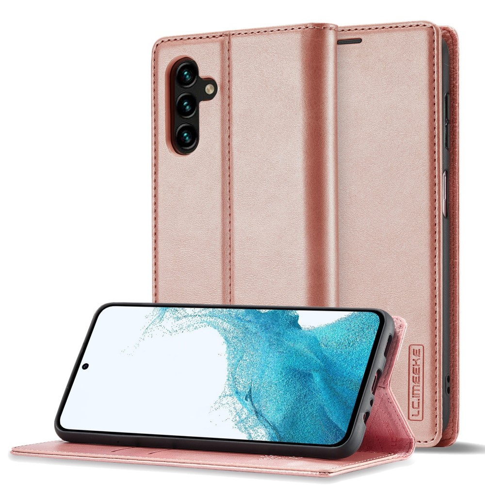 עבור Samsung Galaxy A24 4G כיסוי ארנק / ספר עשוי מעור בצבע זהב ורד עם חריצים לכרטיסי אשראי