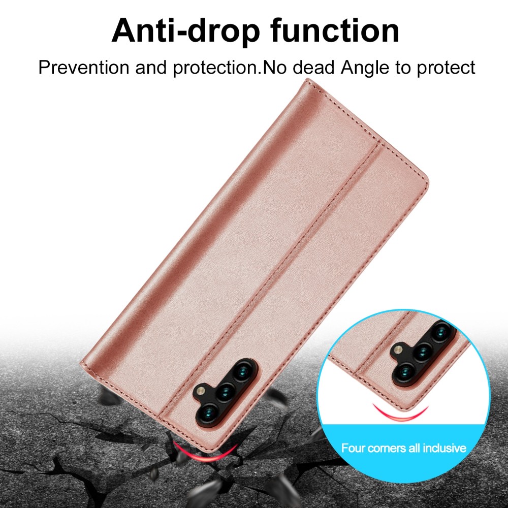 עבור Samsung Galaxy A24 4G כיסוי ארנק / ספר עשוי מעור בצבע זהב ורד עם חריצים לכרטיסי אשראי