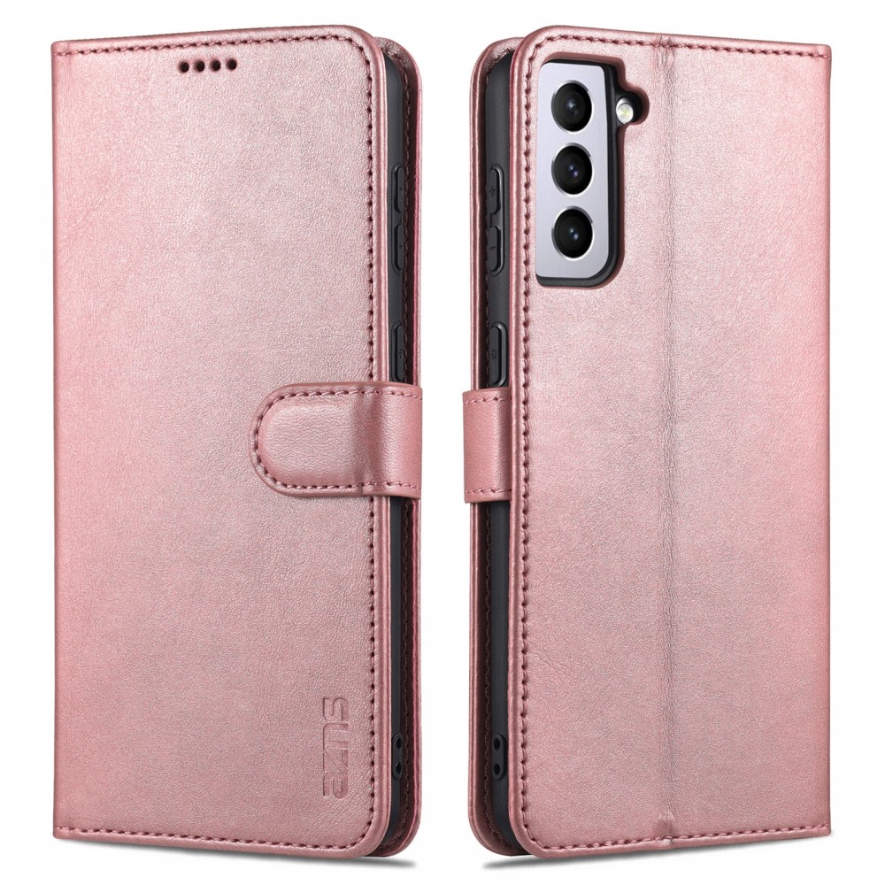 עבור Samsung Galaxy S21 FE 5G כיסוי ארנק / ספר עשוי מעור בצבע זהב ורד עם חריצים לכרטיסי אשראי