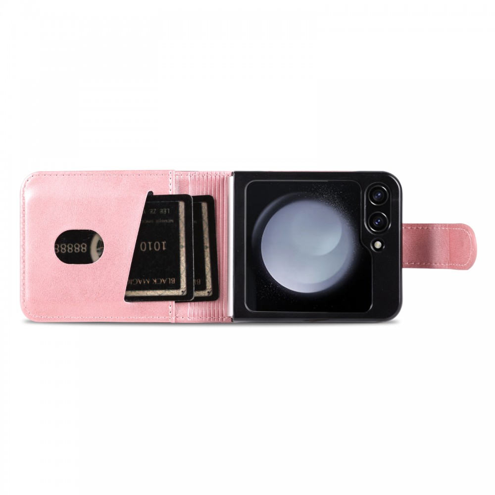 עבור Samsung Galaxy Z Flip5 כיסוי ארנק / ספר עשוי מעור בצבע זהב ורד עם חריצים לכרטיסי אשראי
