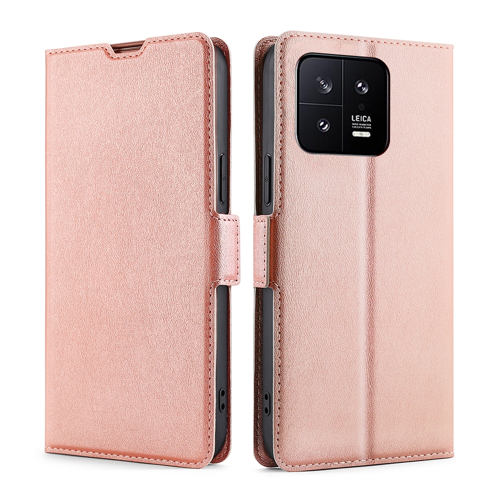 עבור Xiaomi 13 כיסוי ארנק / ספר עשוי מעור בצבע זהב ורד עם חריצים לכרטיסי אשראי