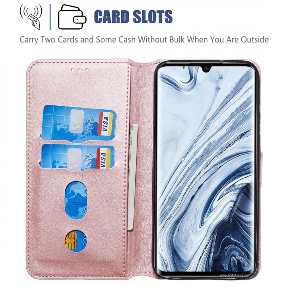 עבור Xiaomi Mi Note 10 כיסוי ארנק / ספר עשוי מעור בצבע זהב ורד עם חריצים לכרטיסי אשראי