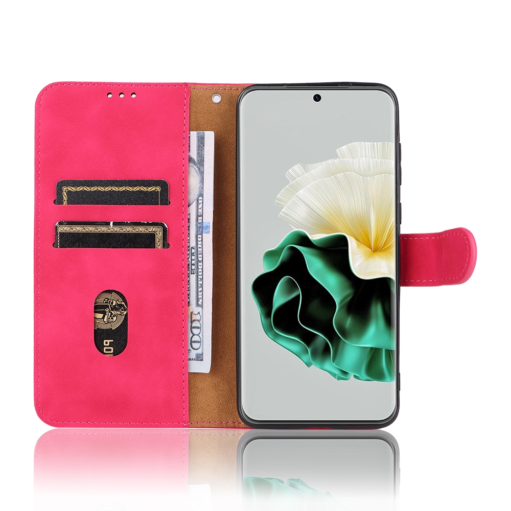 עבור Huawei P60 Pro כיסוי ארנק / ספר עשוי מעור בצבע אדום ורד עם חריצים לכרטיסי אשראי