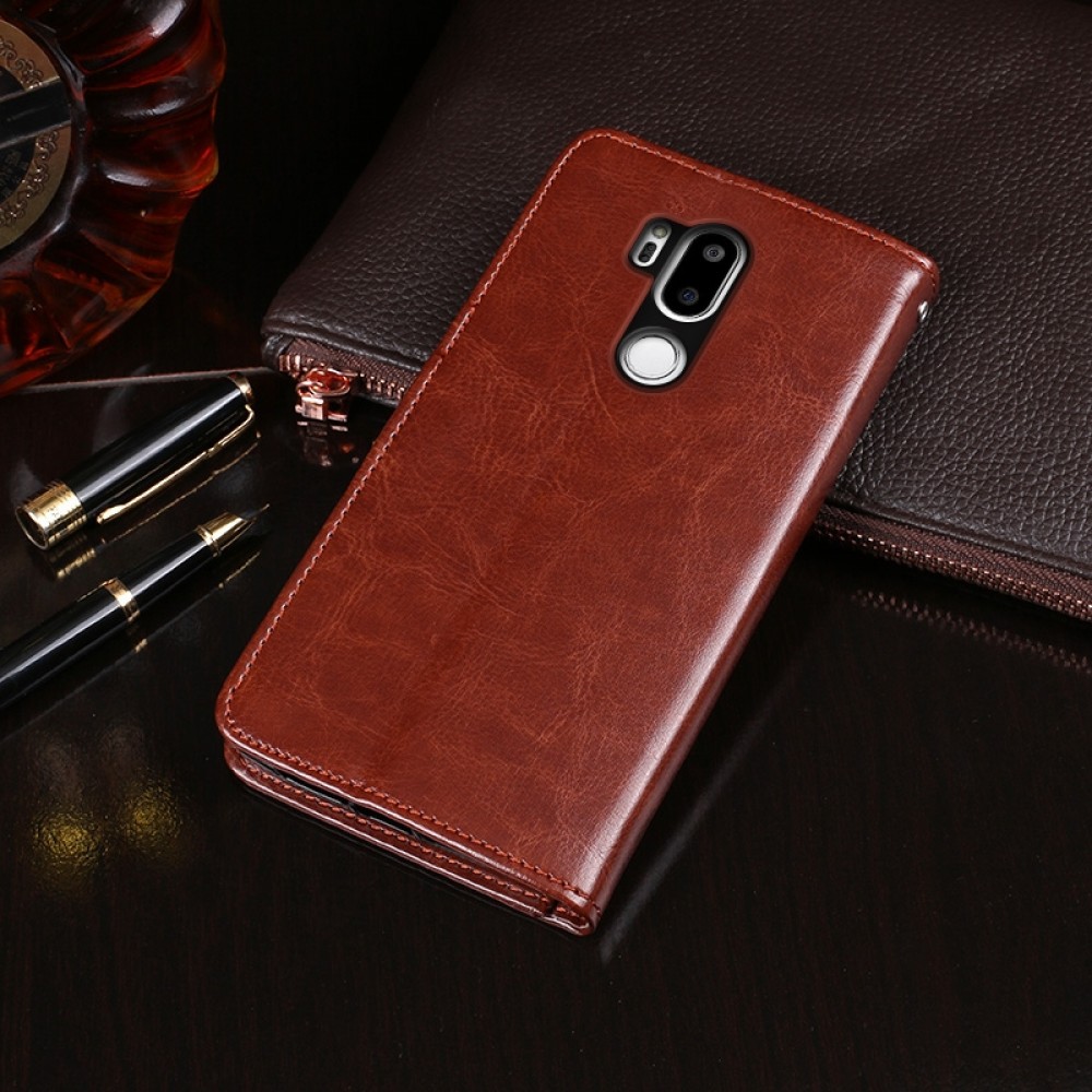 עבור LG G7 ThinQ כיסוי ארנק / ספר עשוי מעור בצבע אדום ורד עם חריצים לכרטיסי אשראי