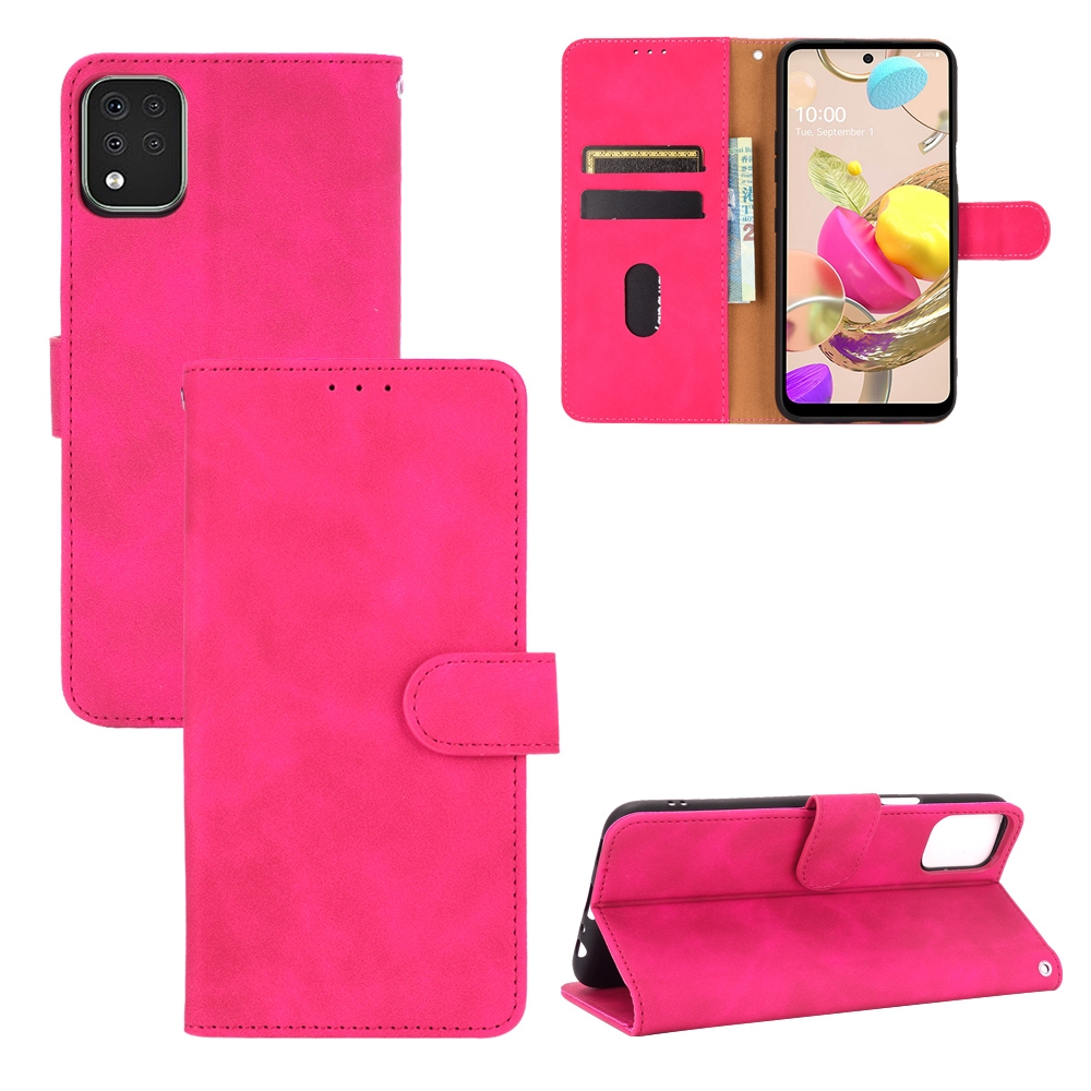 עבור LG K42 כיסוי ארנק / ספר עשוי מעור בצבע אדום ורד עם חריצים לכרטיסי אשראי