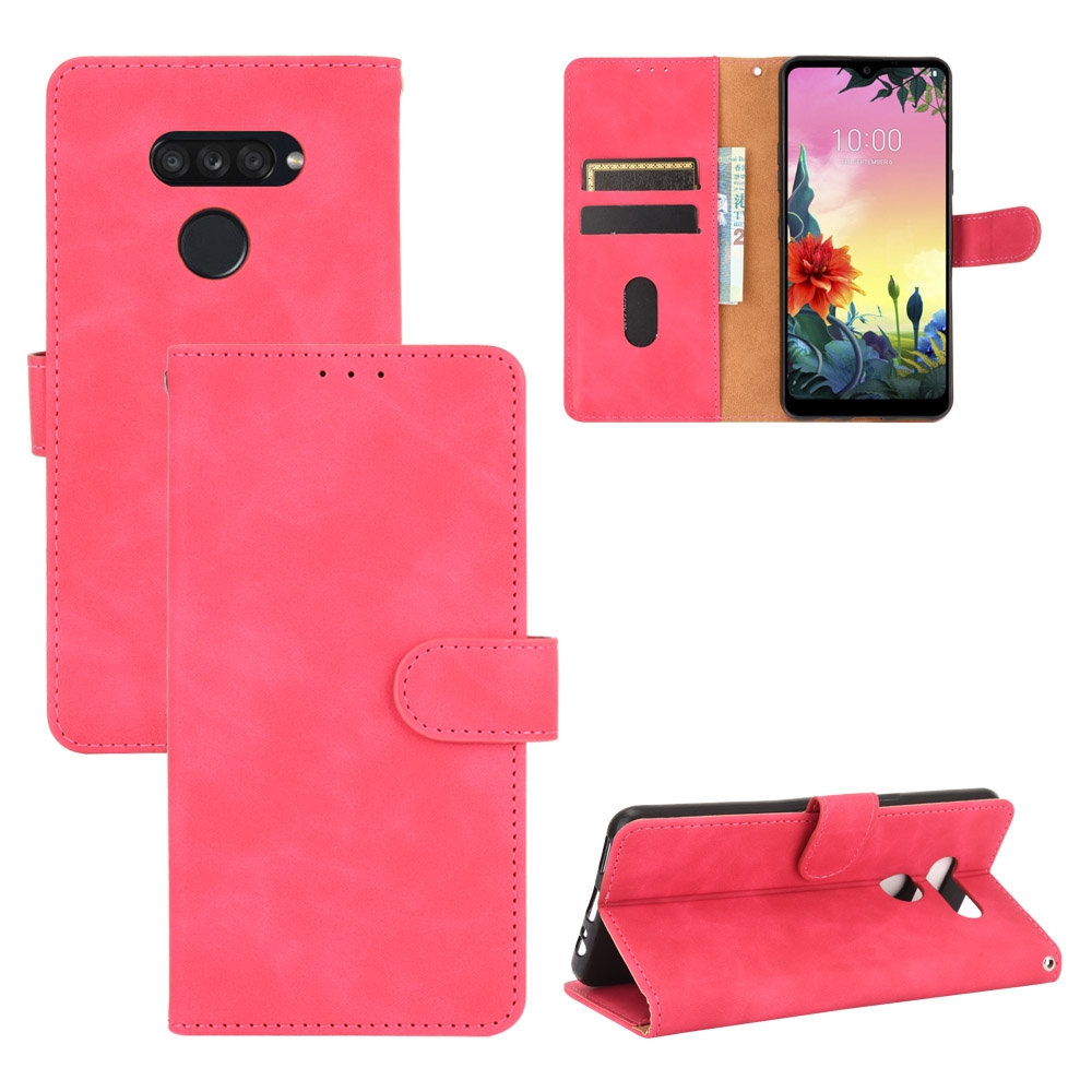 עבור LG K50S כיסוי ארנק / ספר עשוי מעור בצבע אדום ורד עם חריצים לכרטיסי אשראי
