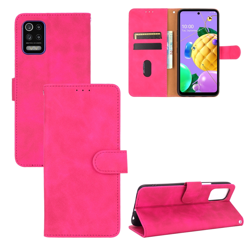 עבור LG K52 כיסוי ארנק / ספר עשוי מעור בצבע אדום ורד עם חריצים לכרטיסי אשראי