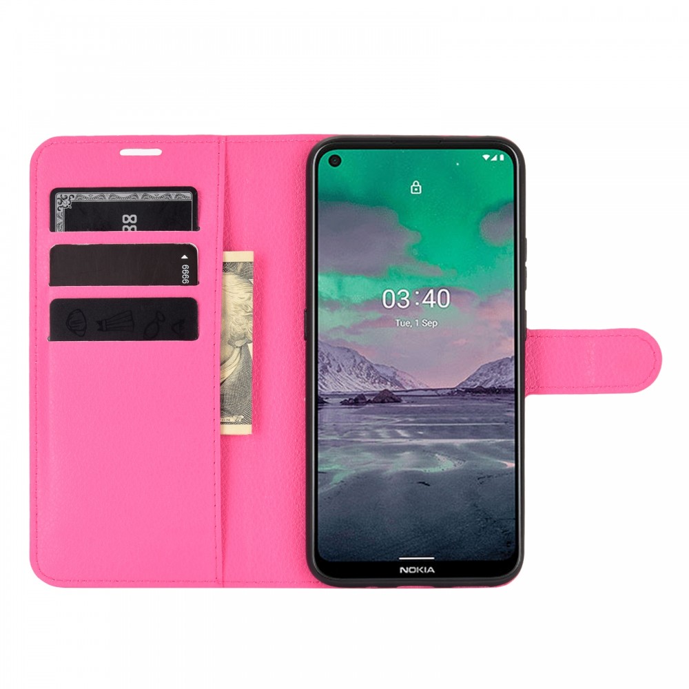 עבור Nokia 3.4 כיסוי ארנק / ספר עשוי מעור בצבע אדום ורד עם חריצים לכרטיסי אשראי