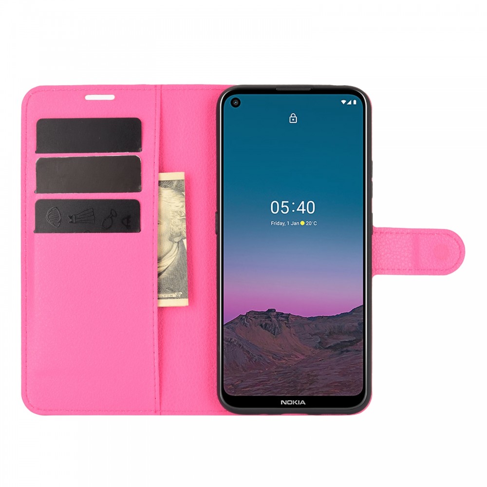 עבור Nokia 5.4 כיסוי ארנק / ספר עשוי מעור בצבע אדום ורד עם חריצים לכרטיסי אשראי
